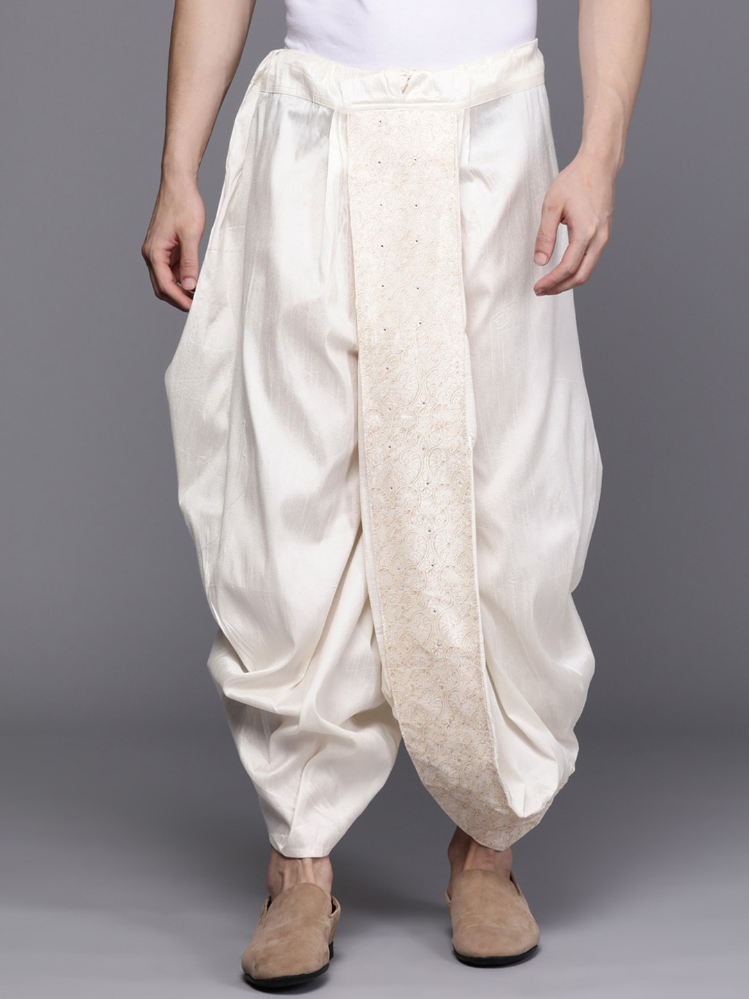 Manyavar Men Floral Embroidered Beads & Stones Art Silk Ankle Length Dhoti Pants