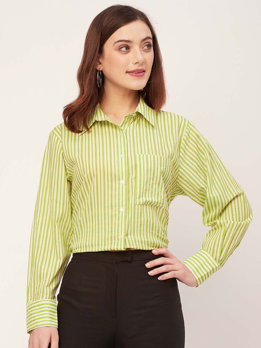 Moomaya Vertical Striped Long Sleeves Cotton Cambric Formal Shirt