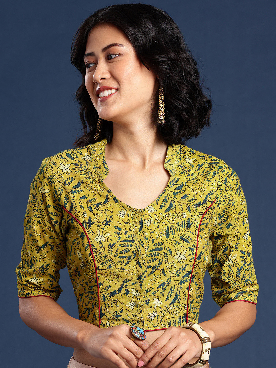 Taavi Hand Block Printed Cotton Non Paded Saree Blouse