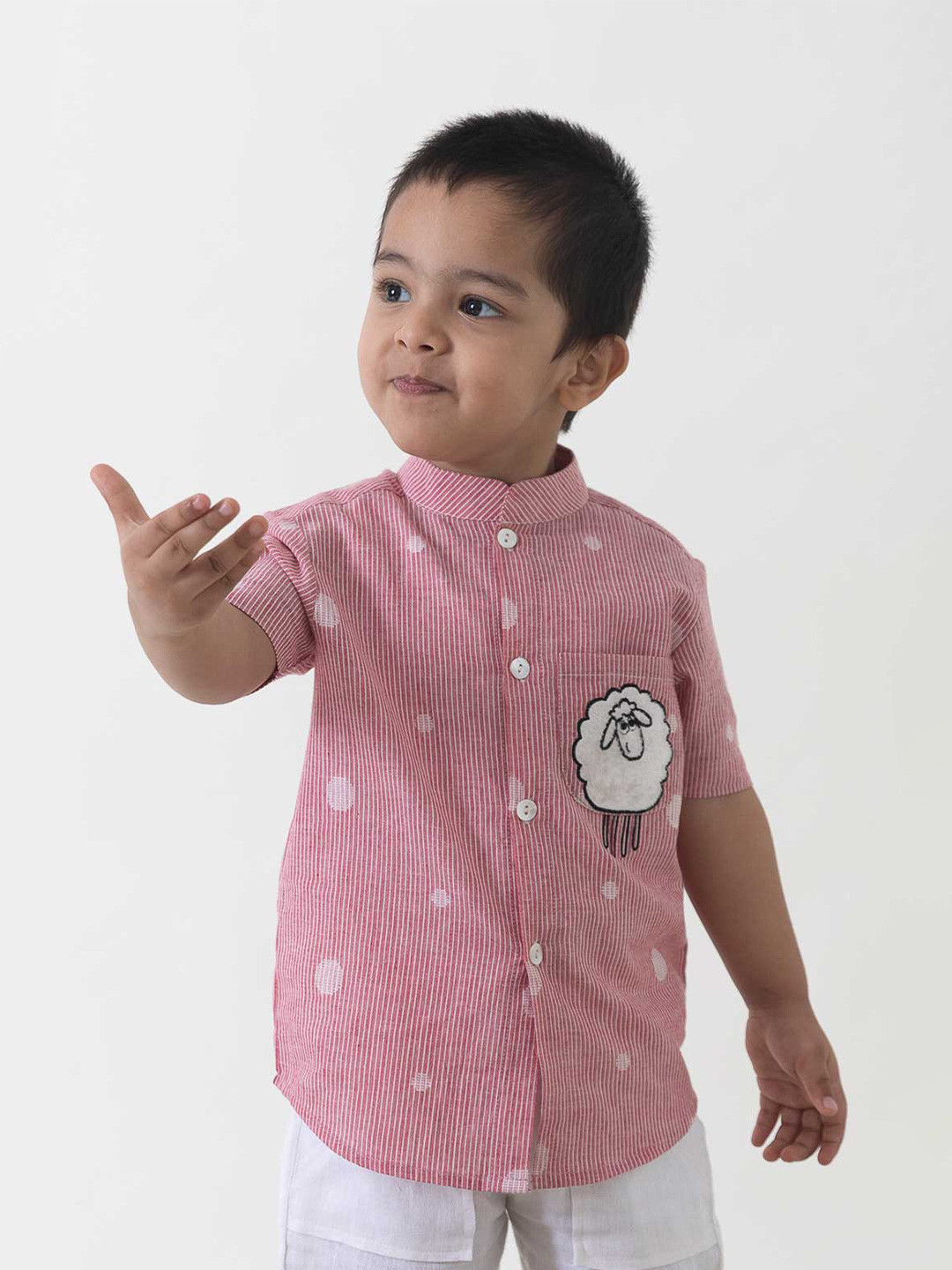 Tiber Taber Boys Mandarin Collar Short Sleeves Cotton Casual Shirt