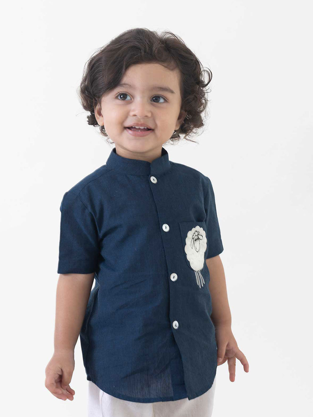 Tiber Taber Boys Checked Mandarin Collar Short Sleeves Cotton Casual Shirt