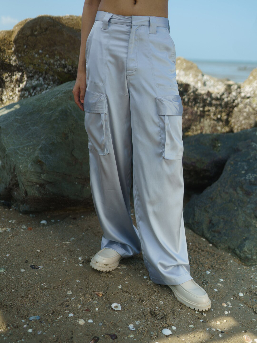 Bonkers Corner Women Grey Mid-Rise Satin Cargos