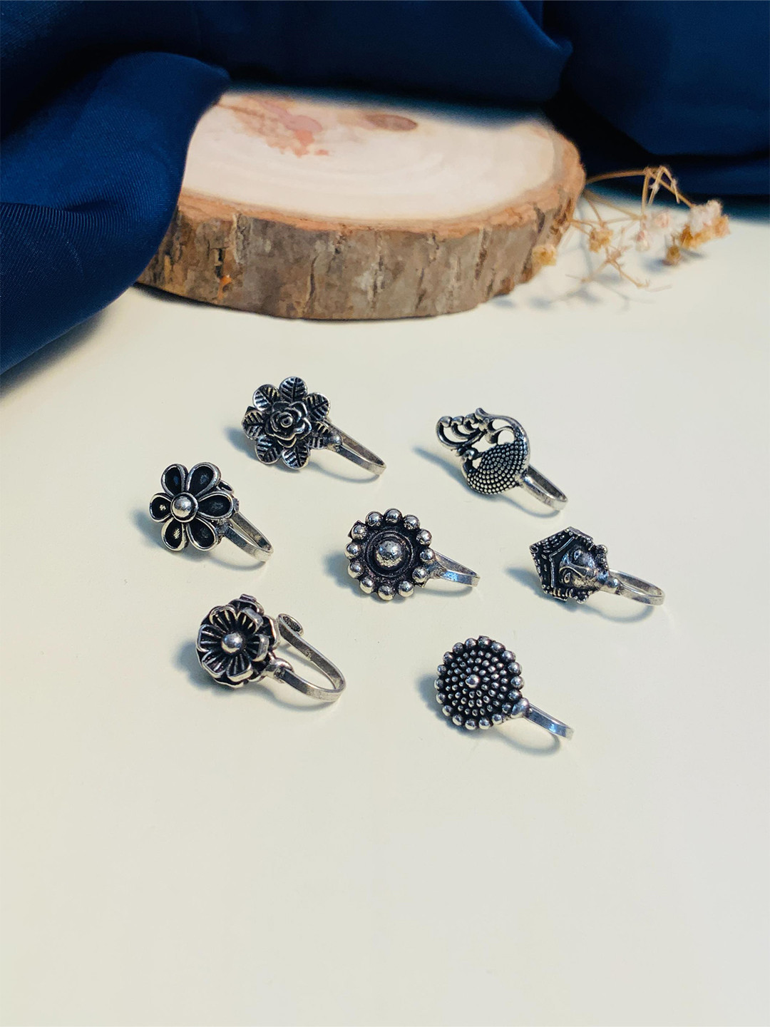 ABDESIGNS Set Of 7 Silver-Plated Brass Studded Nosepin
