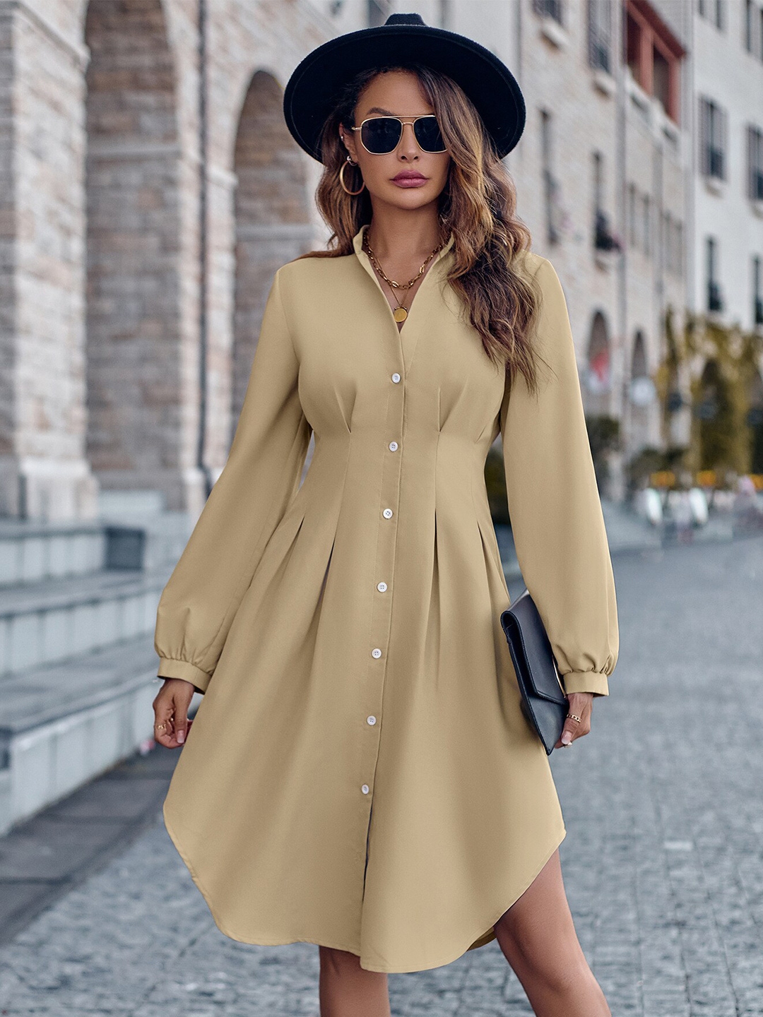 Buy StyleCast Khaki Knee Length Shirt Dress Dresses for Women 27028508 Myntra