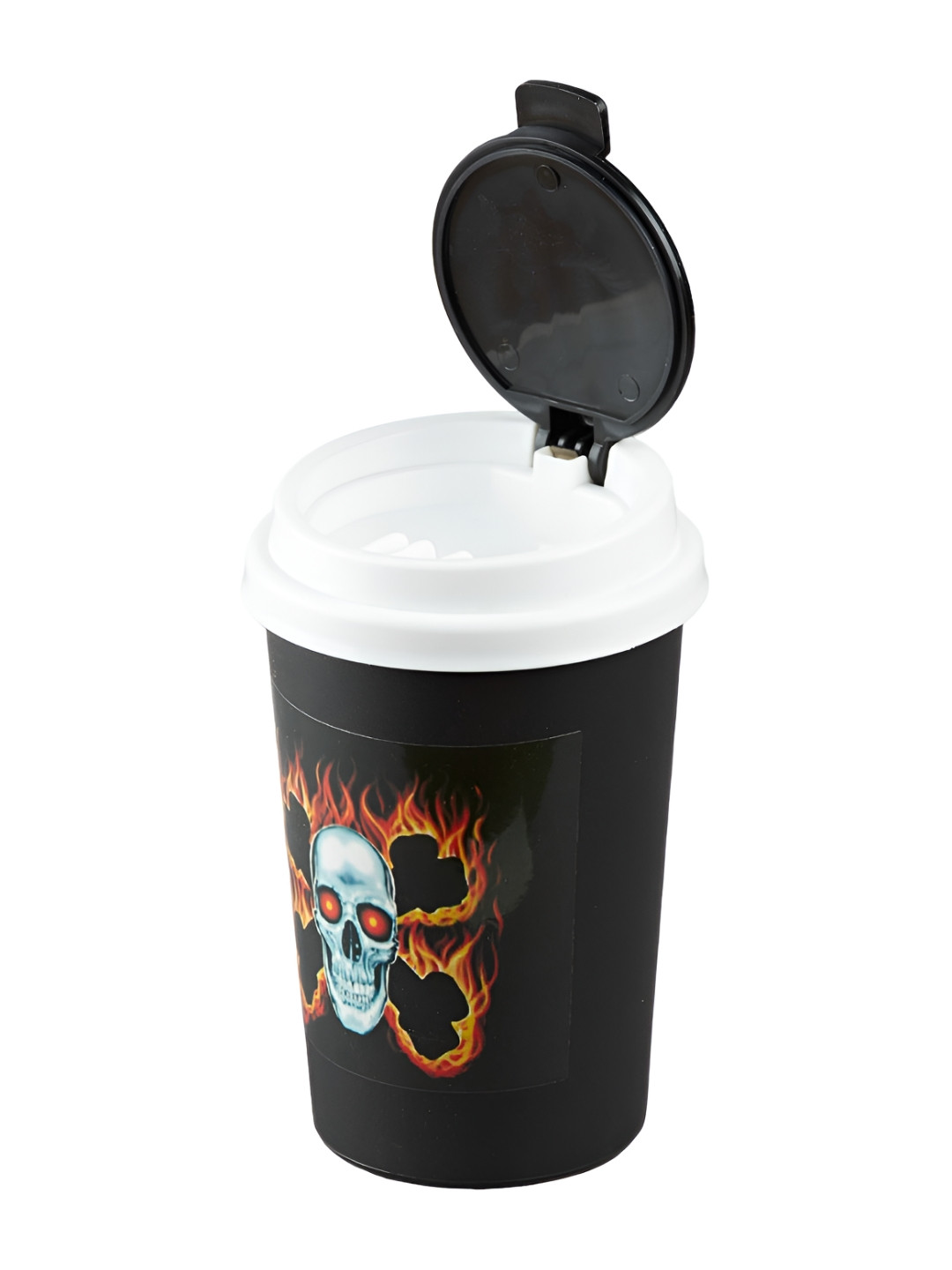 Kookee Black Skull Printed Car Bucket Ashtray With Lid