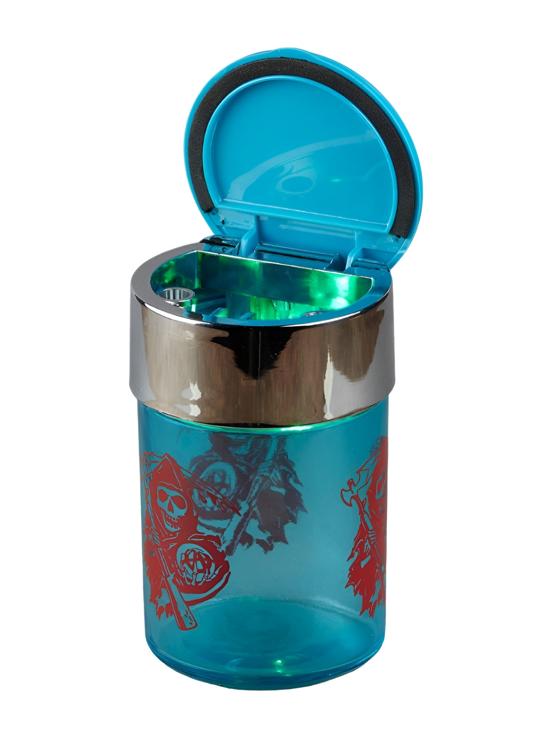 Kookee Blue & Silver Toned Printed Glass Ash Tray With Light