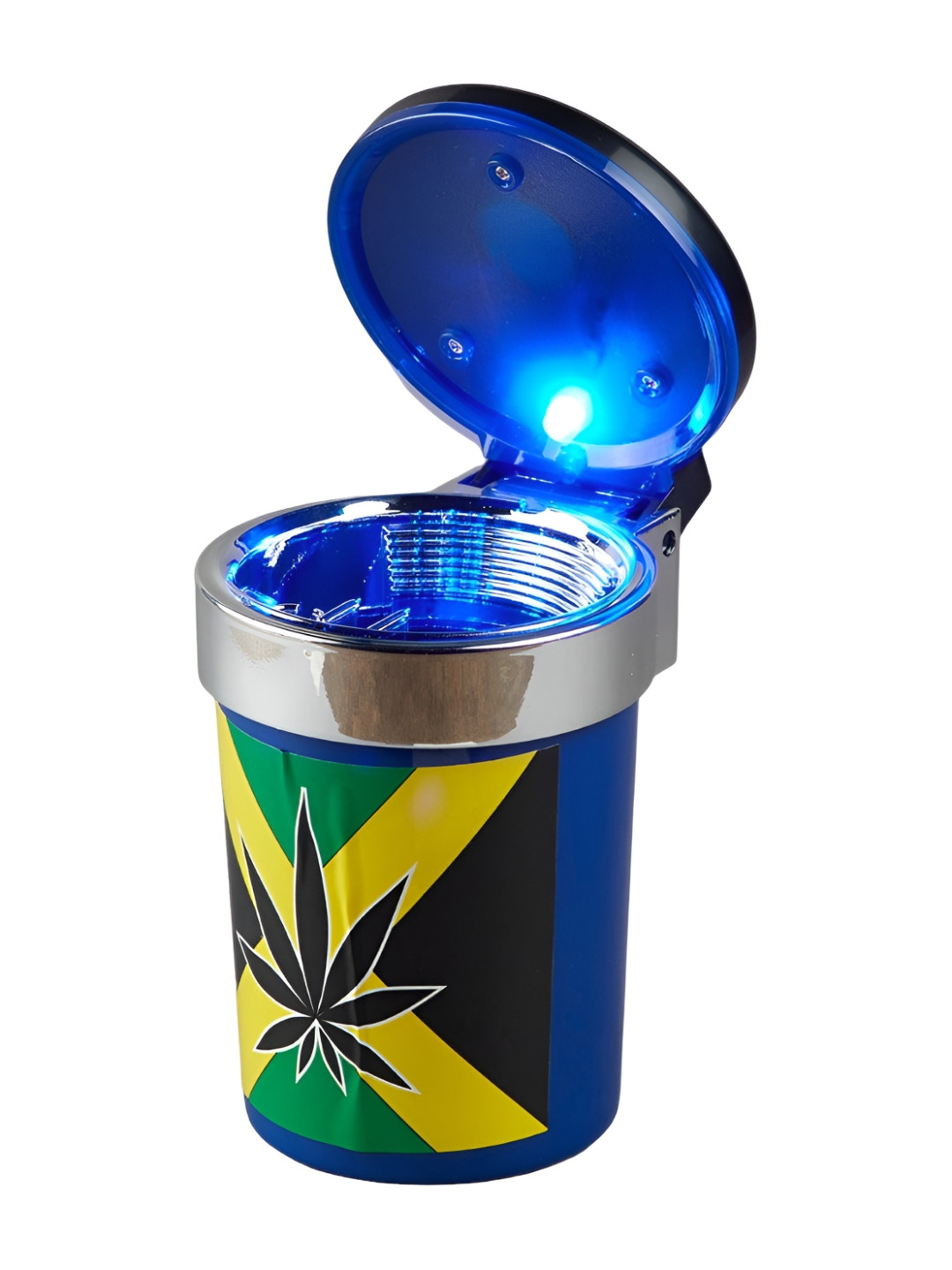 Kookee Blue & Blue Printed Tin Car Ashtray Bucket With Lid