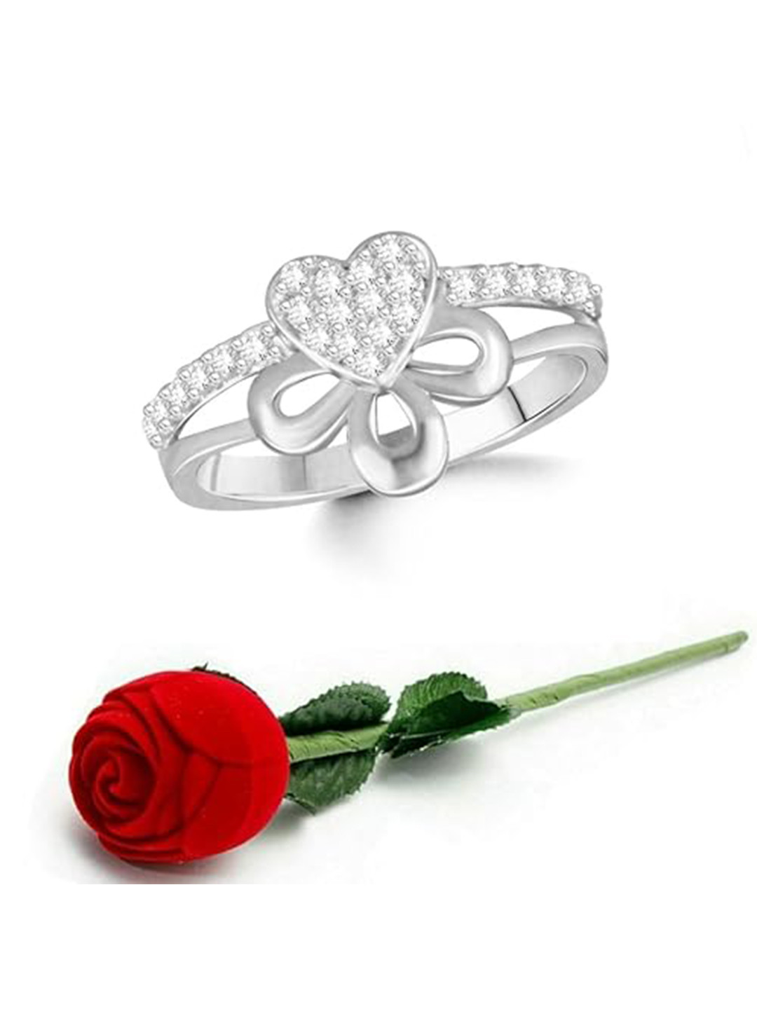 Vighnaharta Rhodium-Plated Cubic Zirconia Studded Adjustable Finger Ring With Box