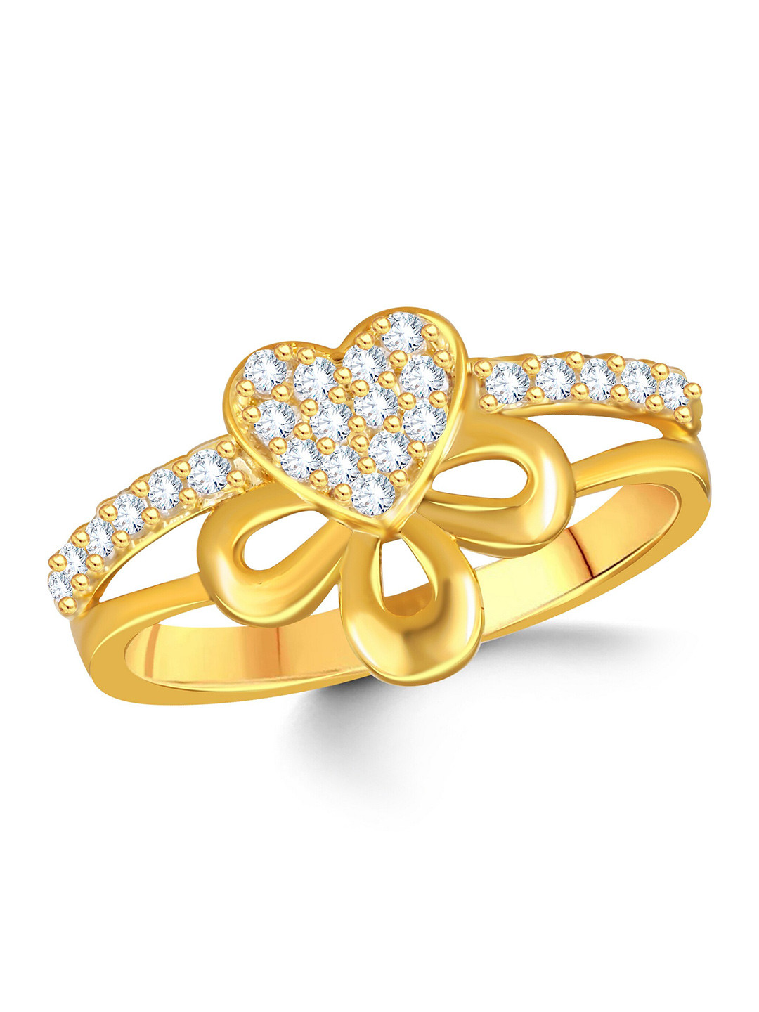 Vighnaharta Gold Plated Cubic Zirconia Studded Adjustable Finger Ring With Rose Box