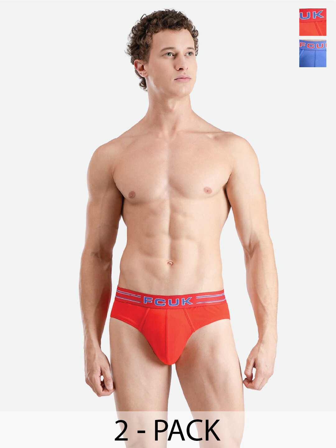 FCUK Pack Of 2 Cotton Stretch Antimicrobial Basic Briefs GAL-B-02-DZBK-FRD