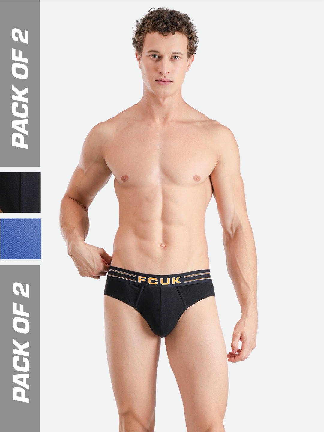 FCUK Men Pack Of 2 Low-Rise Cotton Antimicrobial Basic Briefs GAL-B-02-DZBK-JTBLK