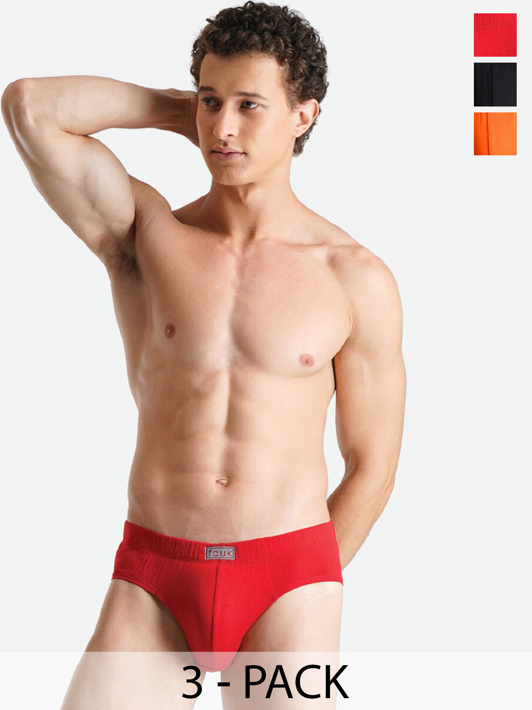 FCUK Pack Of 3 Anti Microbial Pure Cotton Basic Briefs PRE-03-JTBLK-HTRD-SCIB