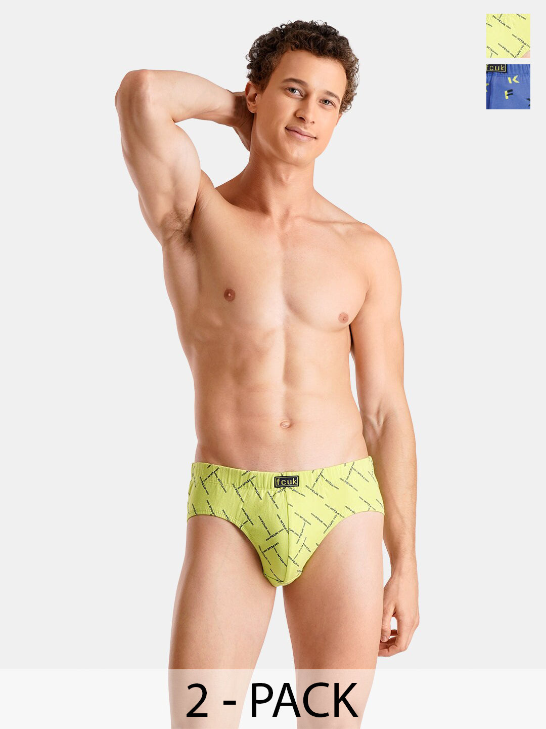 FCUK Men Pack Of 2 Printed Pure Cotton Antimicrobial Basic Briefs BRU-02-DGBL-BRGN AOP