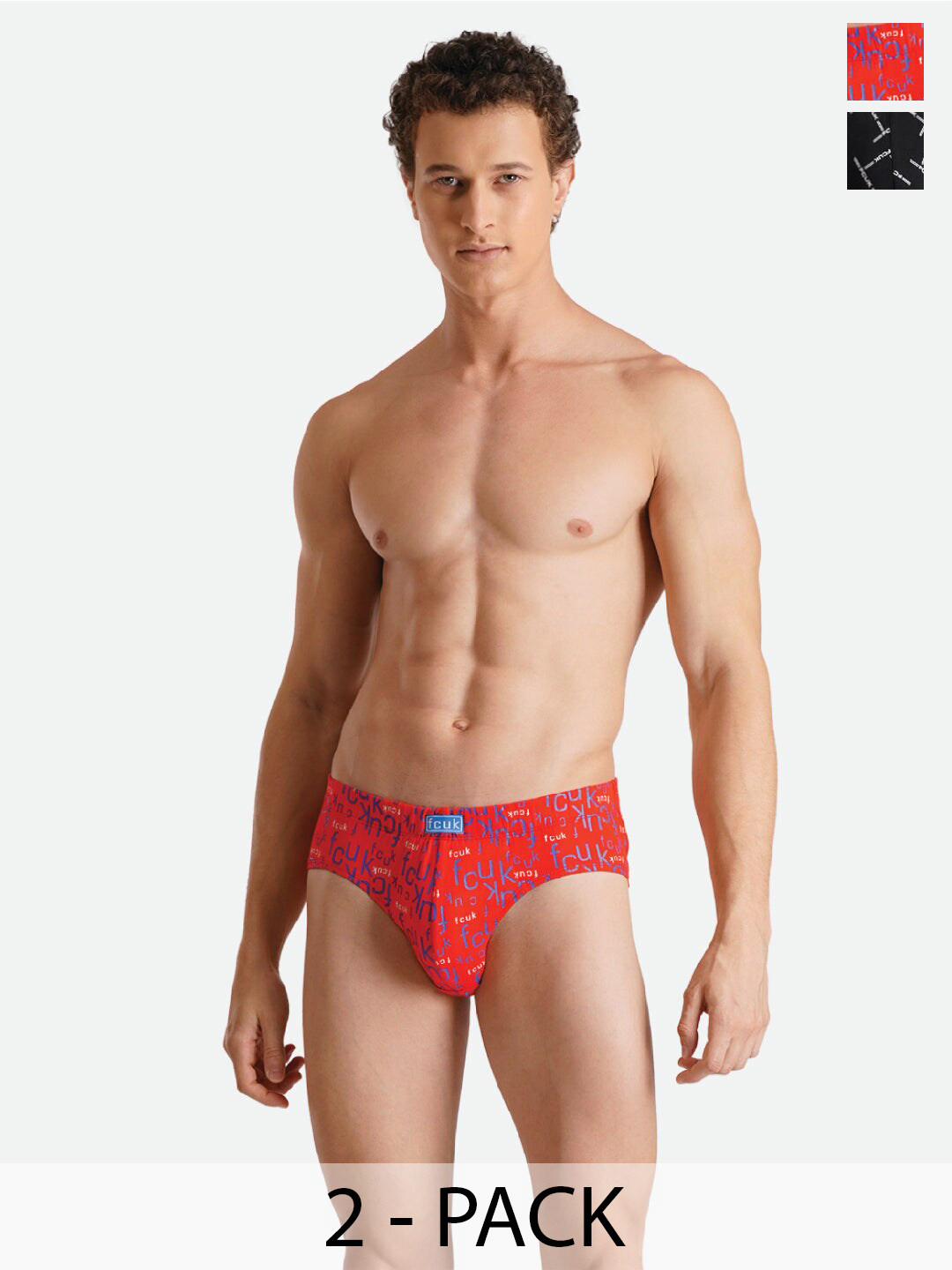 FCUK Pack of 2 Typography Printed Antimicrobial Cotton Basic Briefs BRU-02-JT BLK1-FR AOP