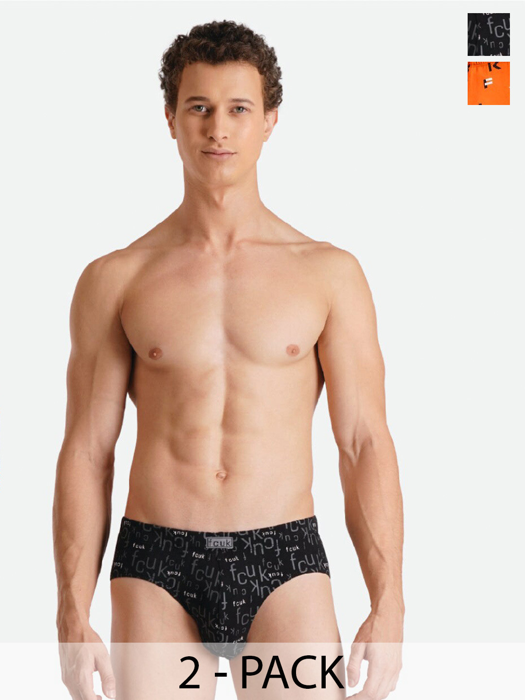 FCUK Men Pack of 2 Printed Cotton Antimicrobial Briefs BRU-02-JTBK2-SCIB AOP