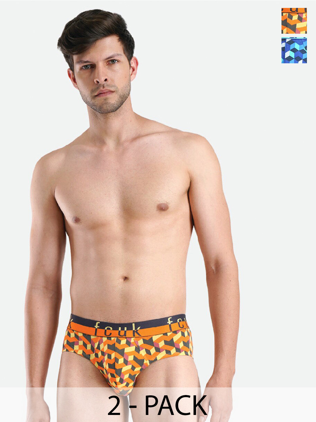 FCUK Pack Of 2 Printed Moisture Wicking Antimicrobial Hipster Briefs DOV-B-02-SRF-ORTRAOP