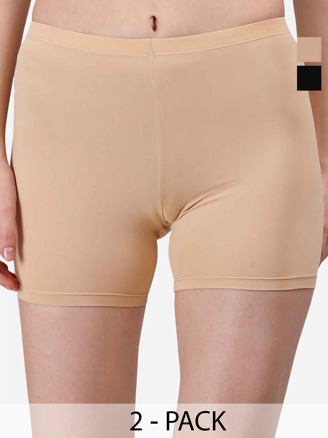 Soie High Waist Soft Polyamide Spandex Mid Thigh Length Cycling Shorts (Pack of 2)