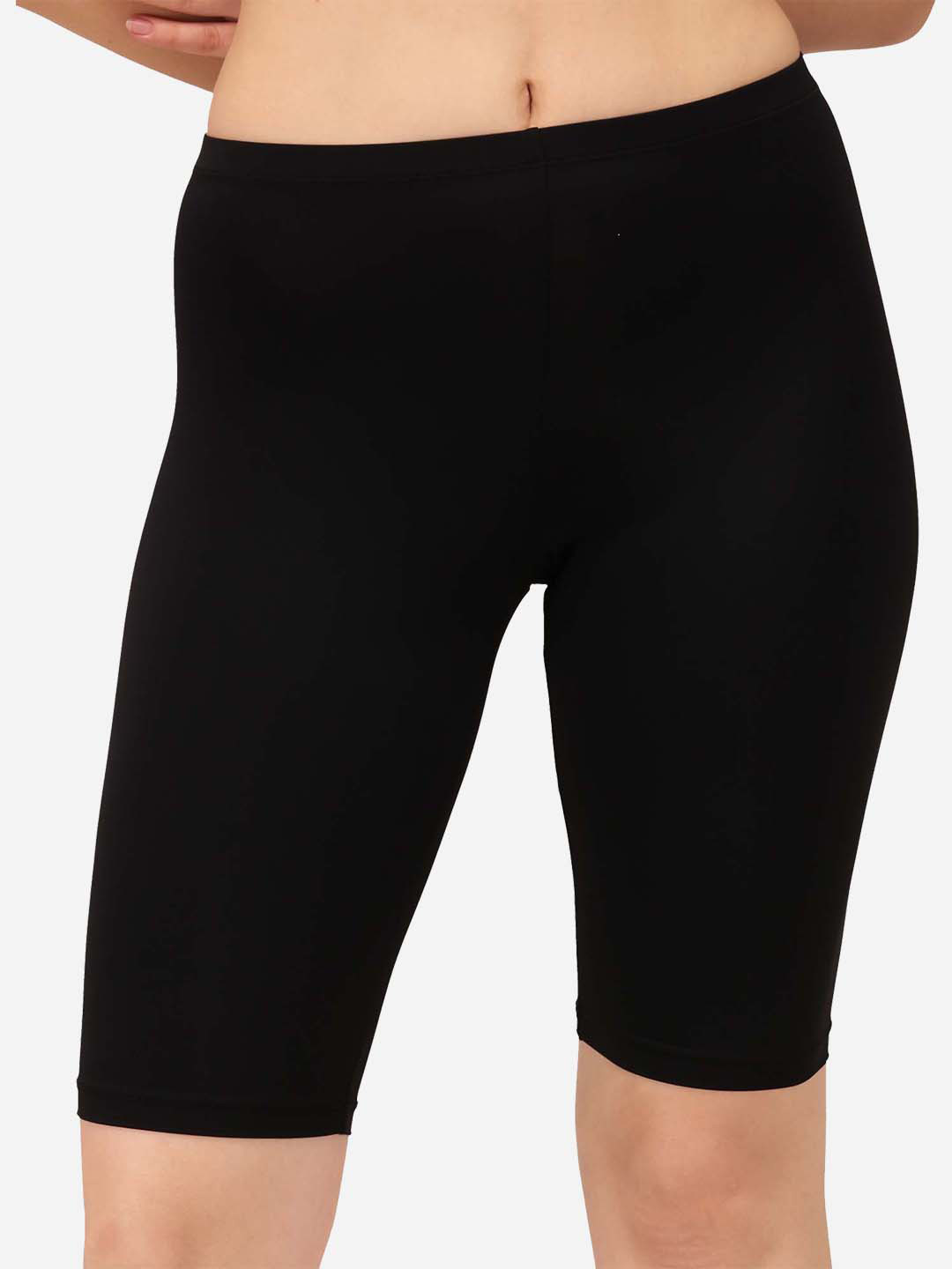 Soie Women Black Skinny Fit Mid Rise Cycling Sports Spandex Shorts