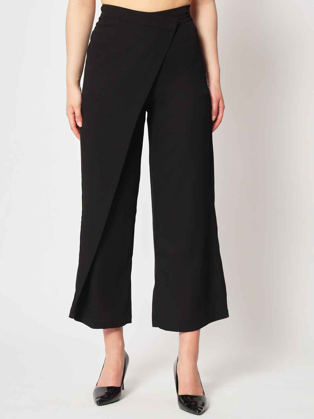 Zastraa Black Relaxed Straight Leg Flared High Rise Cropped Parallel Trouser