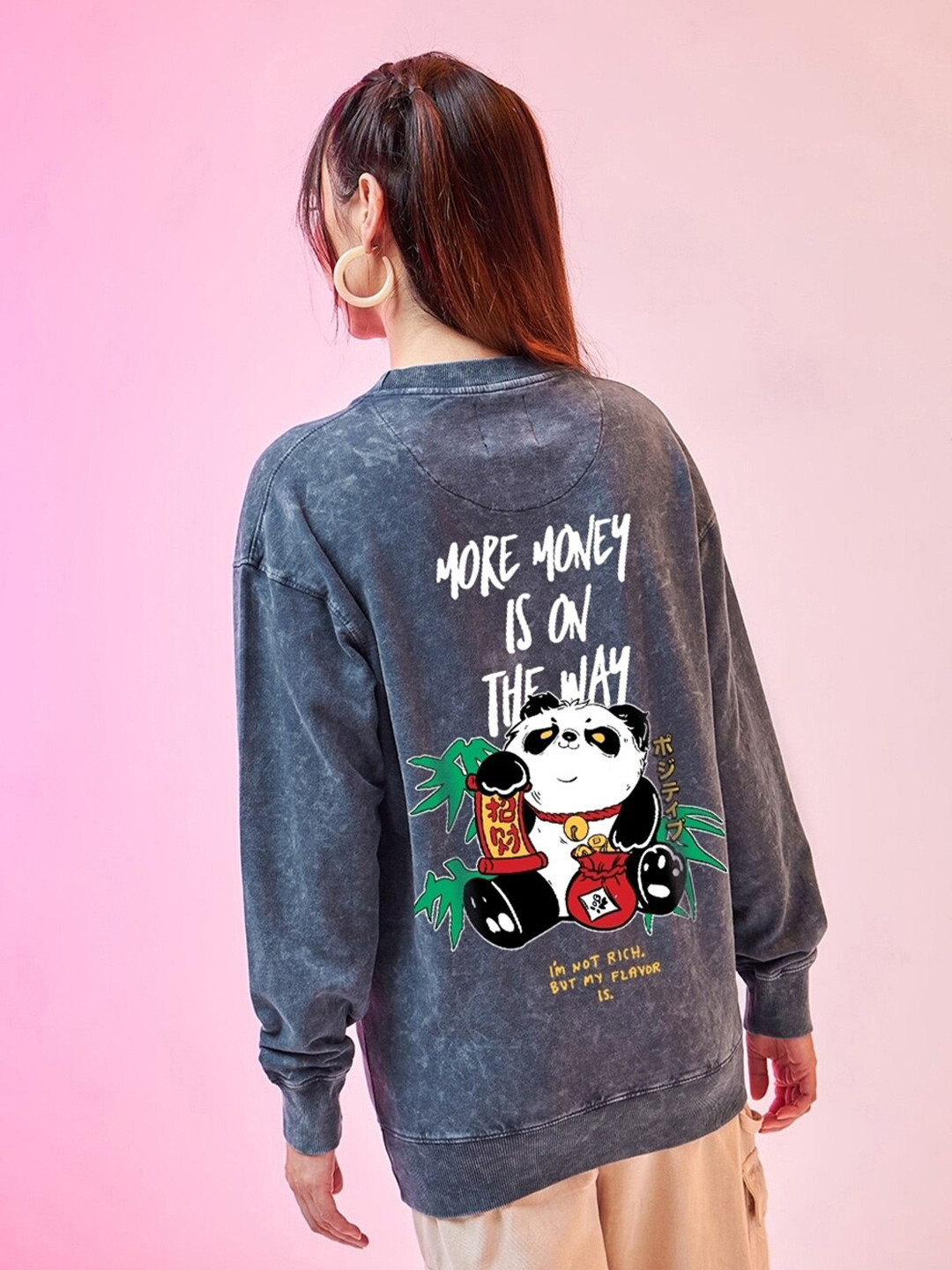 Bewakoof Rich Flavours Graphic Printed Oversized Fleece Pullover Sweatshirt