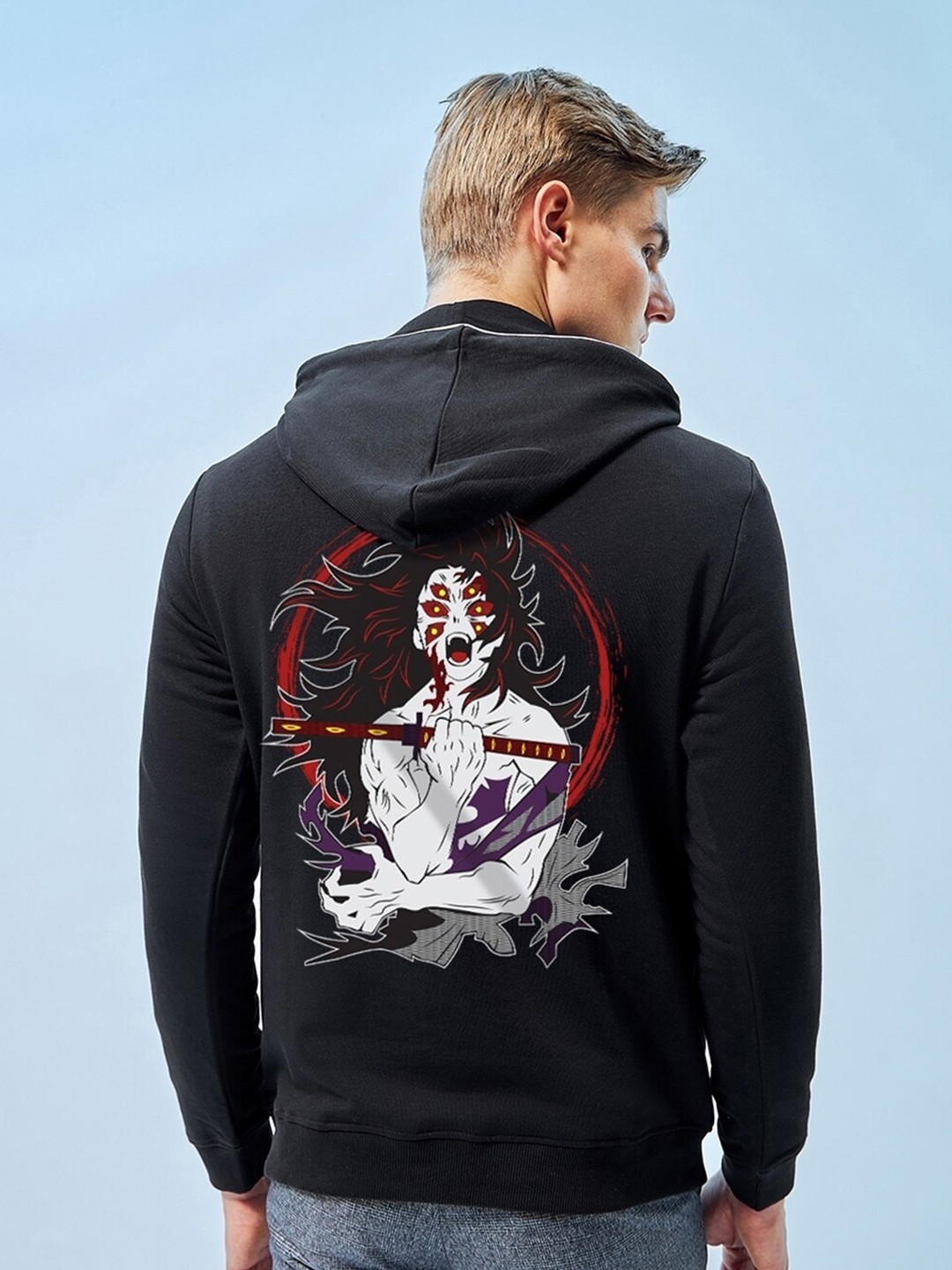 Bewakoof Kokushibo Printed Hooded Cotton Pullover Sweatshirt