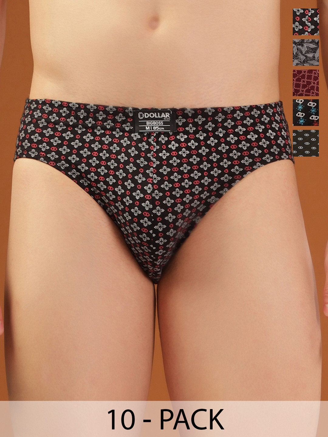 Dollar Bigboss Men Printed Pack of 10 Combed Cotton Under Elastic Brief