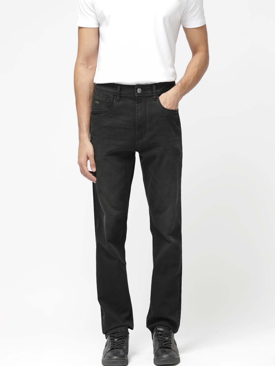 RARE RABBIT Men Inky Regular Fit Mid-Rise Cotton Stretchable Jeans