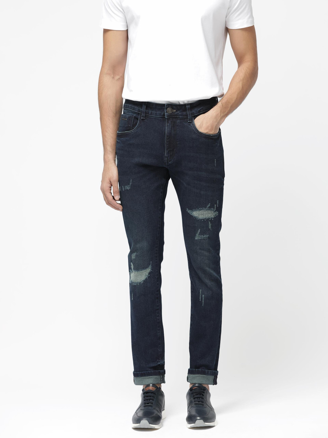 RARE RABBIT Men Erie Slim Fit Mid-Rise Ed Cotton Jeans