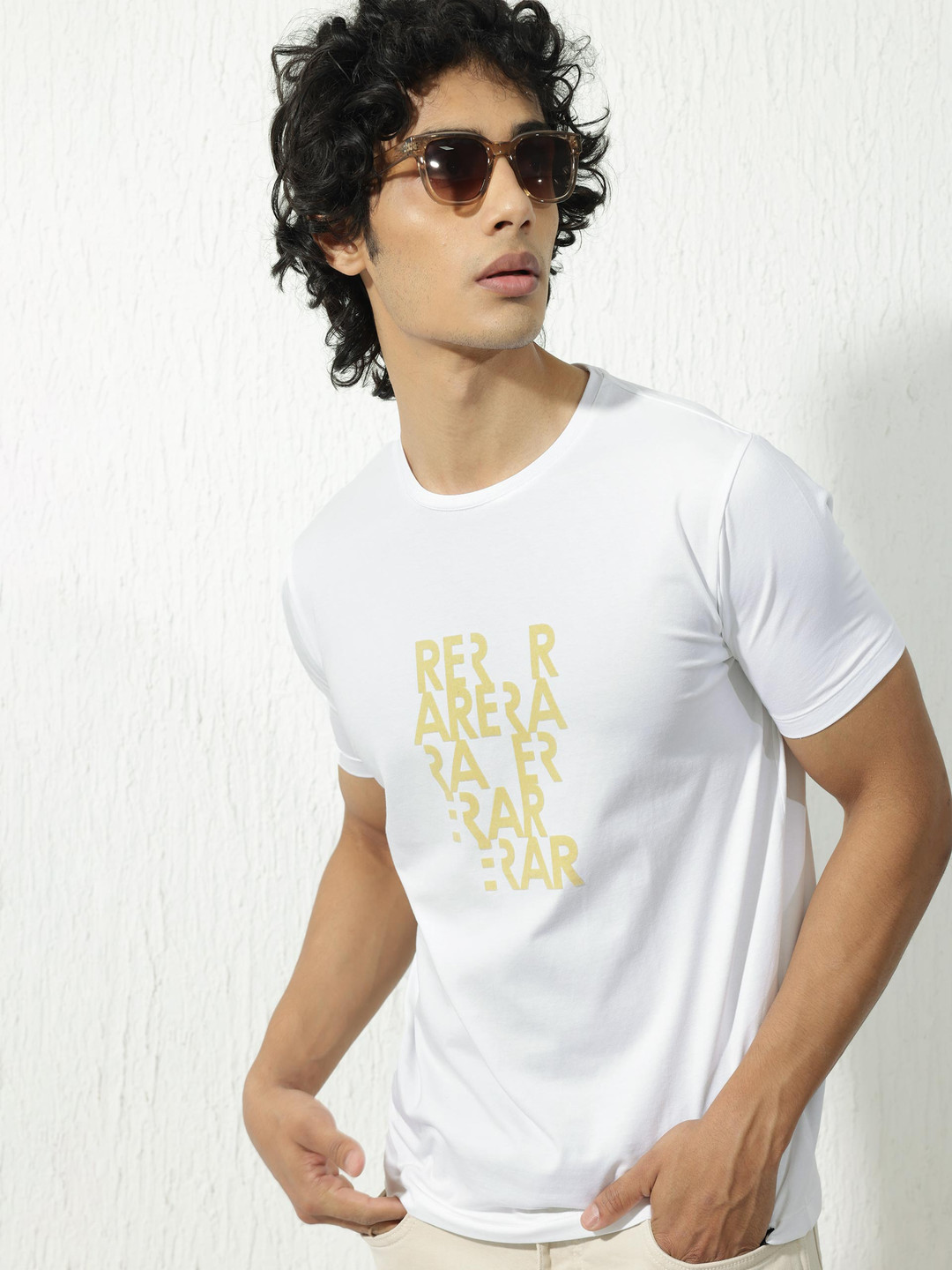 RARE RABBIT Men Akro Slim Fit Typography Printed Cotton T-Shirt