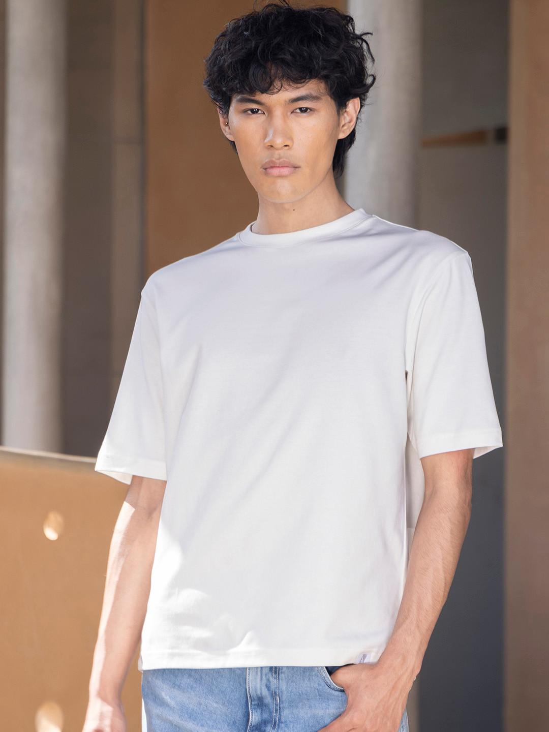 RARE RABBIT Men Qlo Slim Fit Round Neck Cotton T-Shirt