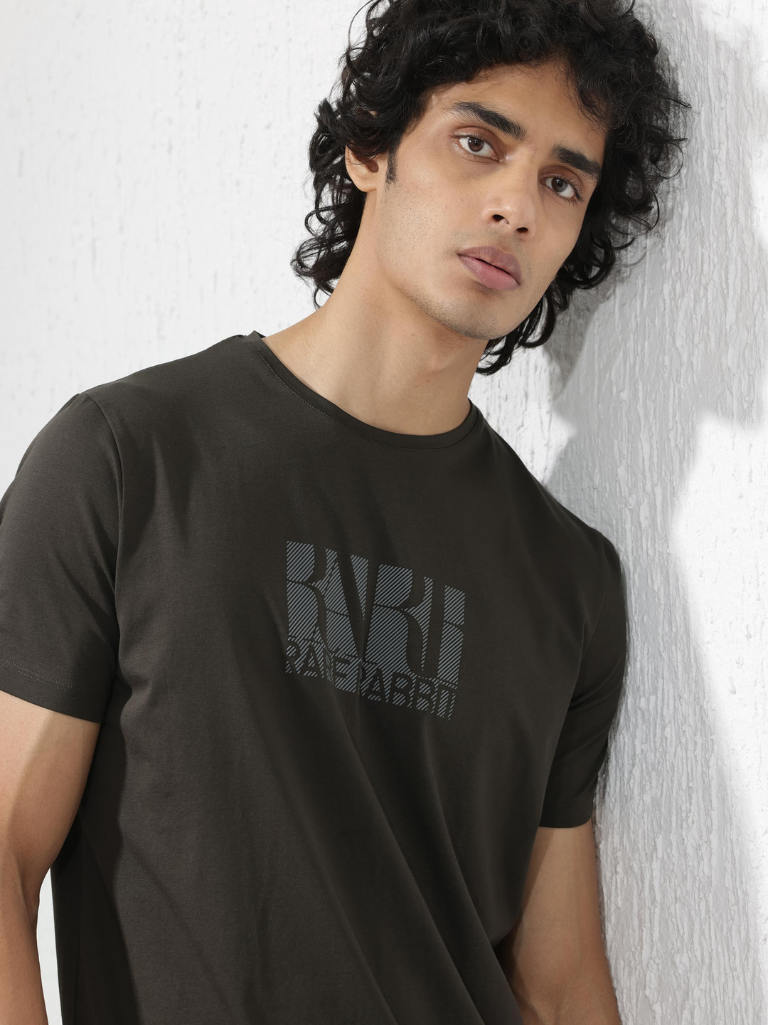 RARE RABBIT Men Luno Round Neck Cotton Slim Fit T-Shirt