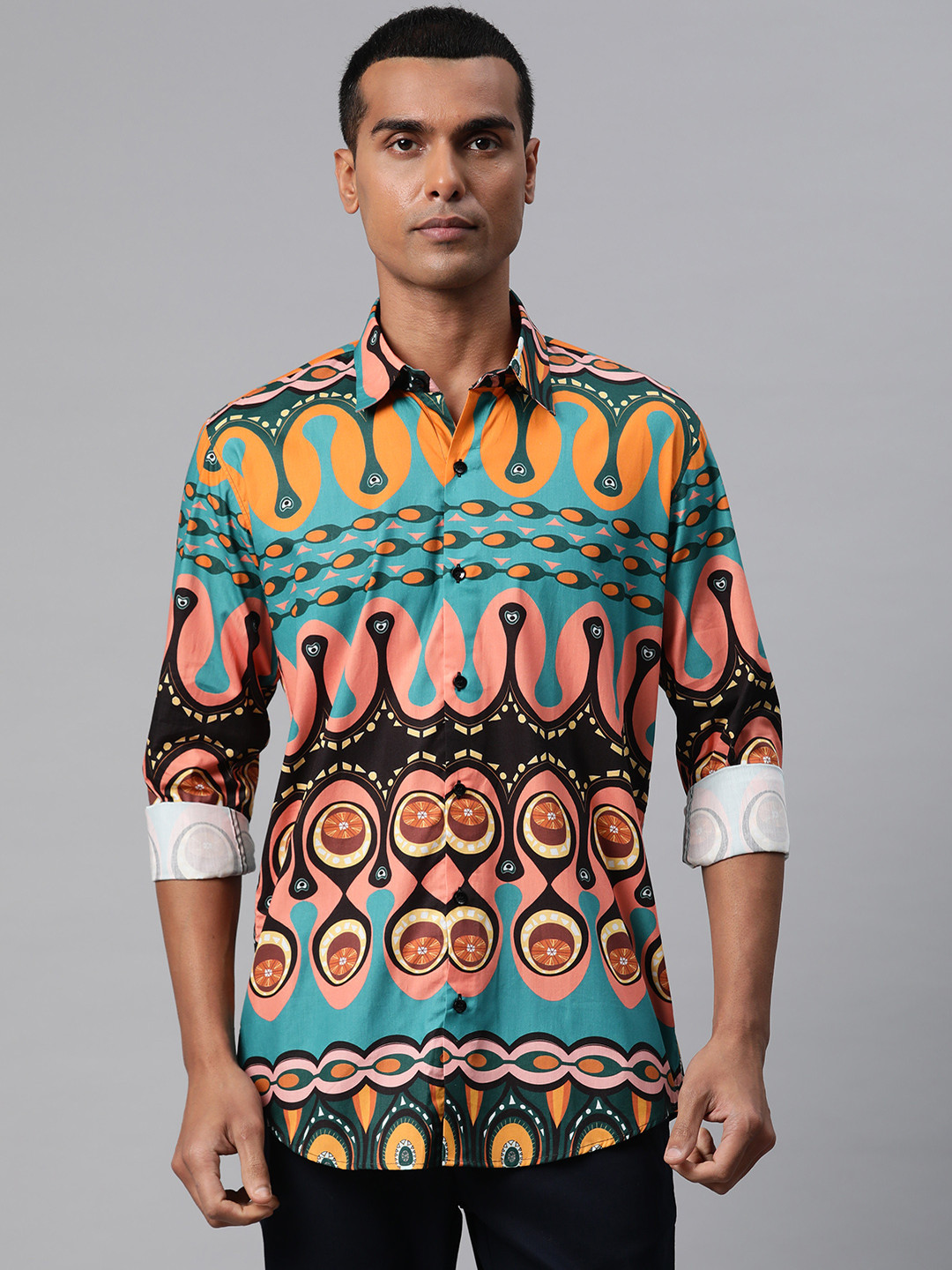 Monsui Men Classic Abstract Printed Casual Shirt