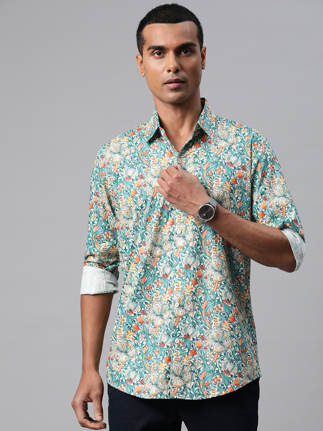 Monsui Men Classic Floral Printed Casual Shirt