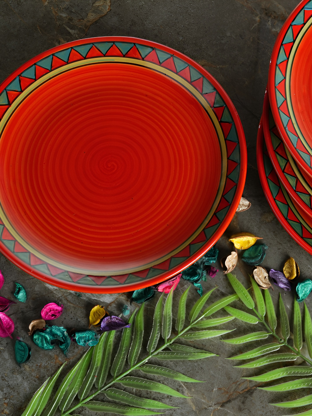 caffeine Rust  & Brown 4 Pieces Printed Ceramic Plates