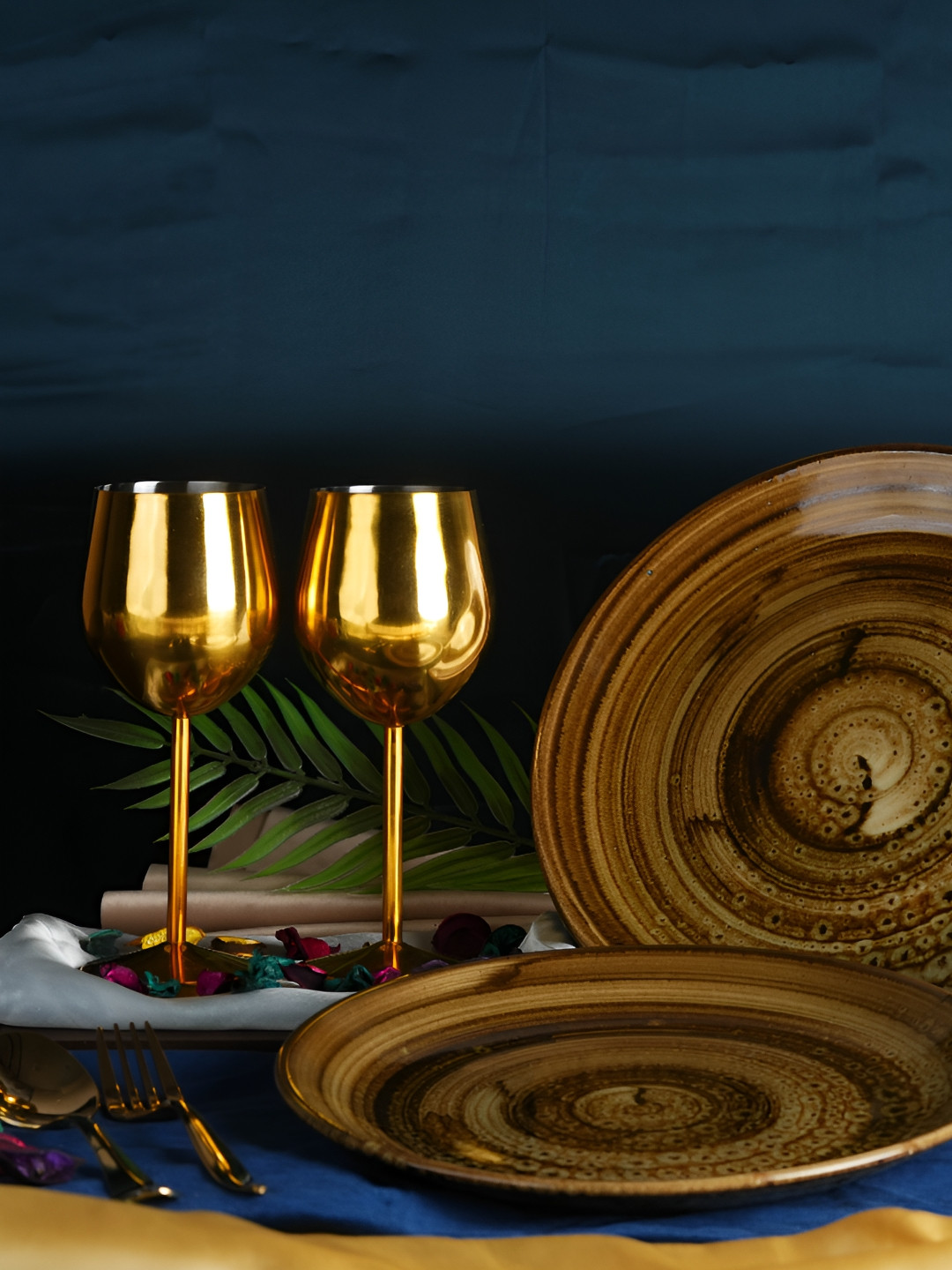 caffeine Brown 2 Pieces Ceramic Quarter Plates