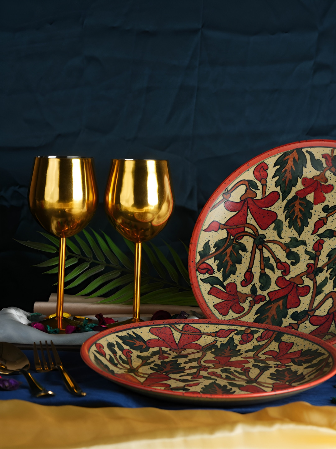 caffeine Beige 2 Pieces Floral Printed Ceramic Quarter Plates