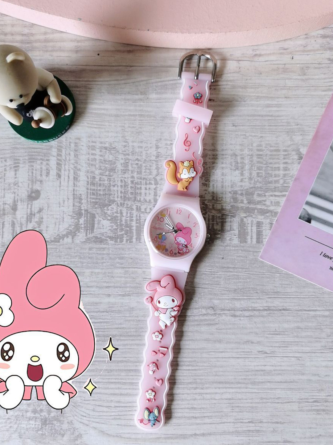 WANTON Unisex Hello Kitty Printed Dial & Textured Straps Analogue Watch KD-4 Pink Doll