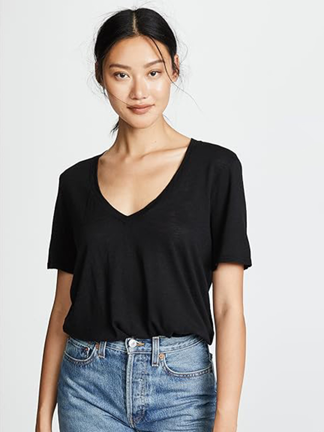 COLOR CAPITAL V Neck Relaxed Fit Regular Top