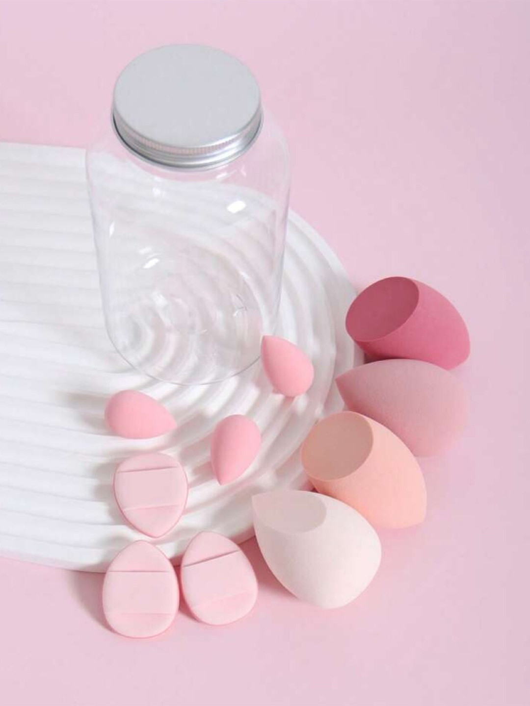 FEELHIGH Set Of 10 Beauty Sponge Blender-Mini Sponge Blender-Finger Puff With Jar