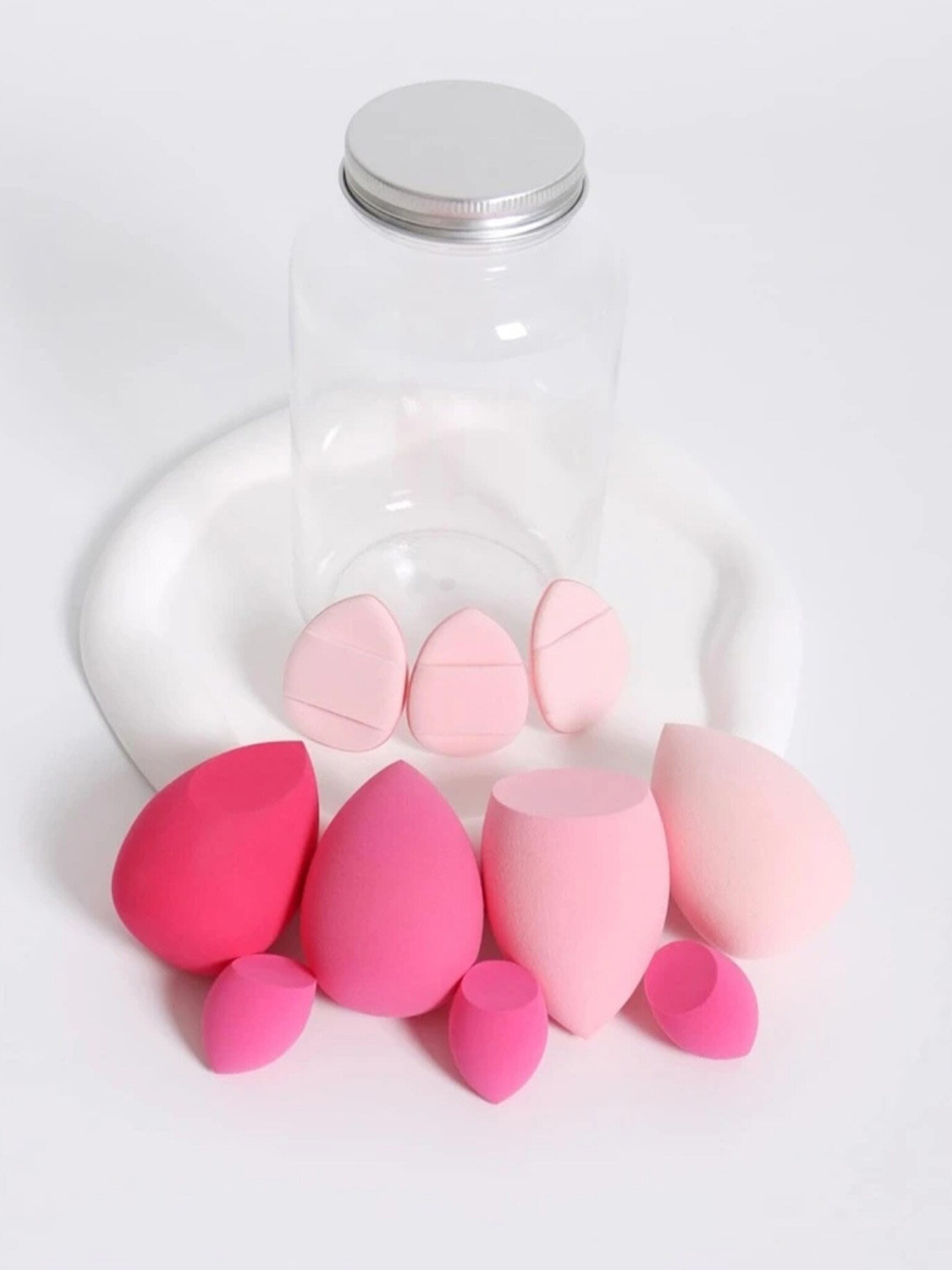 FEELHIGH Set Of 10 Beauty Sponge Blender-Mini Sponge Blender-Finger Puff With Jar