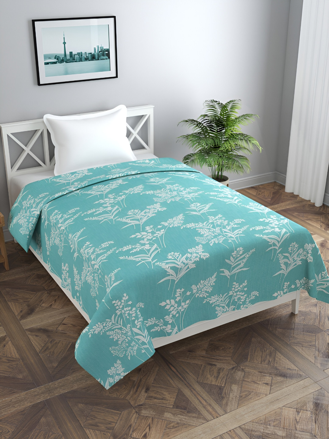 MORADO Green & White Maple Printed Single Duvet Cover