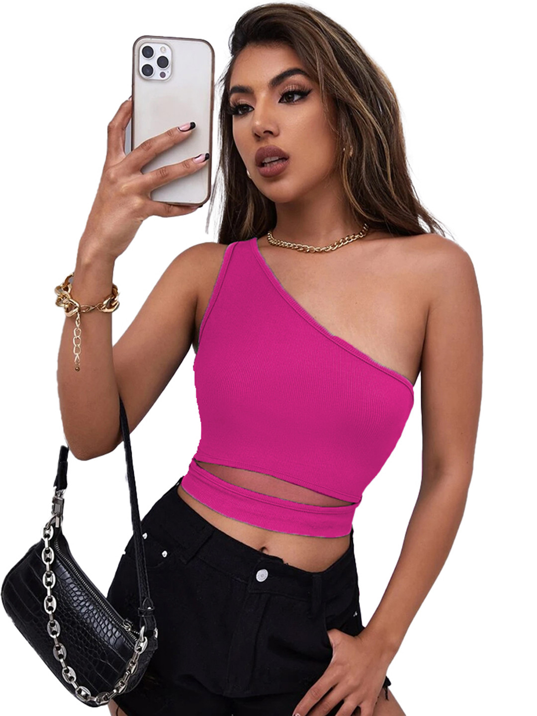 BAESD Magenta One Shoulder Cotton Crop Top
