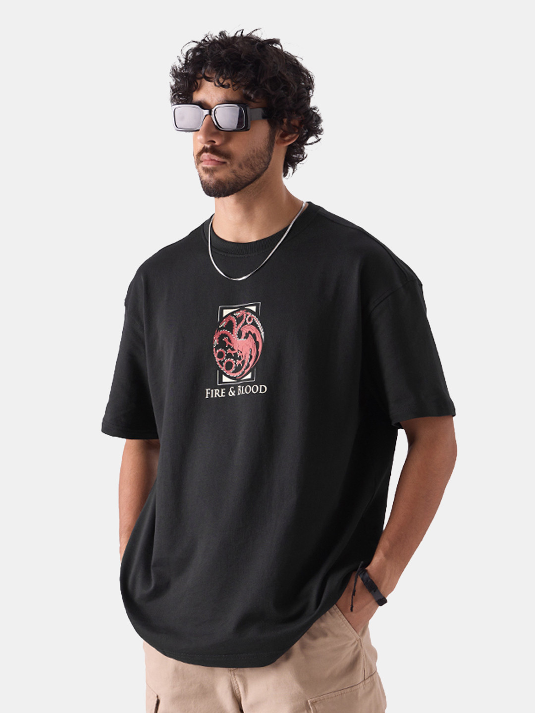 The Souled Store Short Sleeves Round Neck Typography Printed Cotton Oversized T-shirt