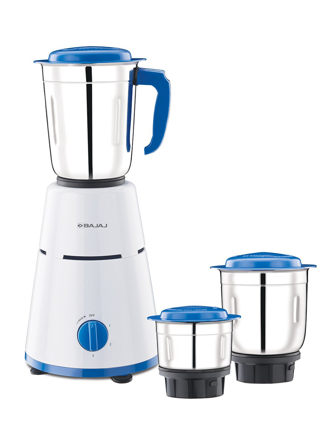 Bajaj Pluto White & Blue 500W Mixer Grinder with 3 Jars