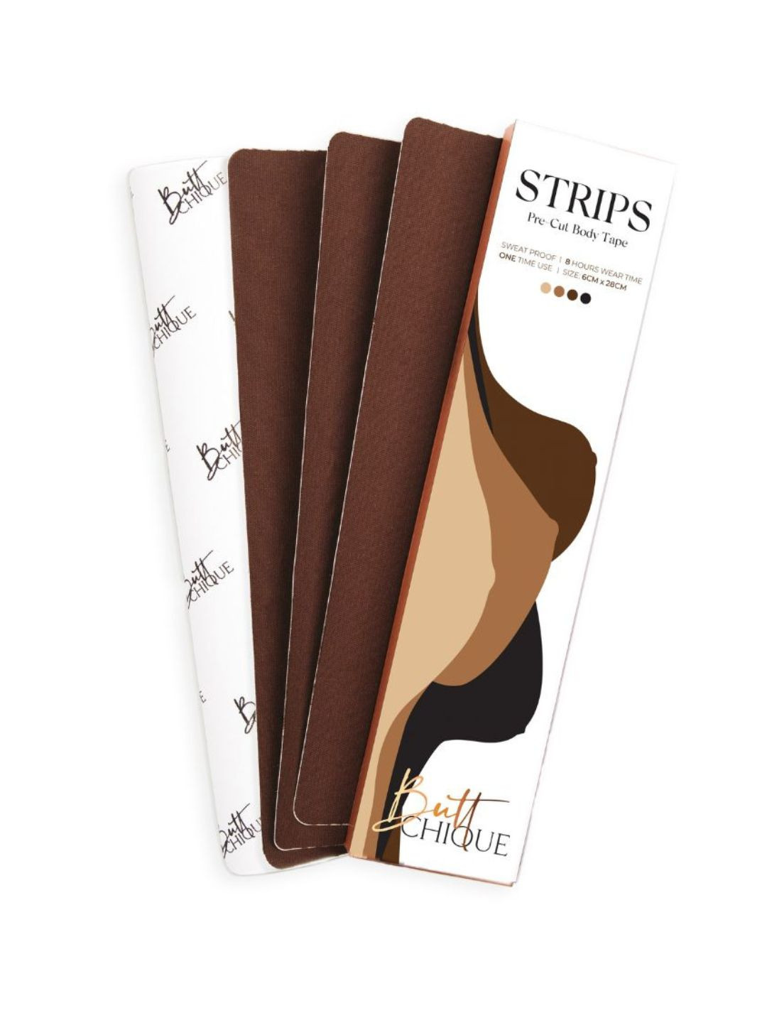 Butt-Chique Pack Of 10 Coffe Brown Coloured Sweat Proof Pre-Cut Body Tape Strap