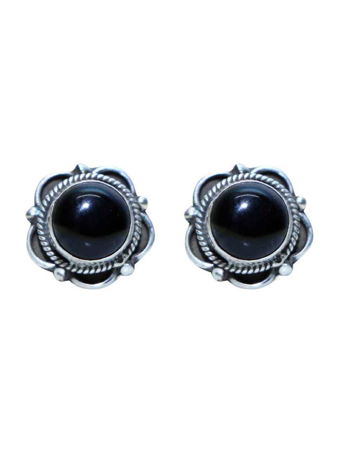 Abhooshan Sterling Silver Onyx Studs Earrings