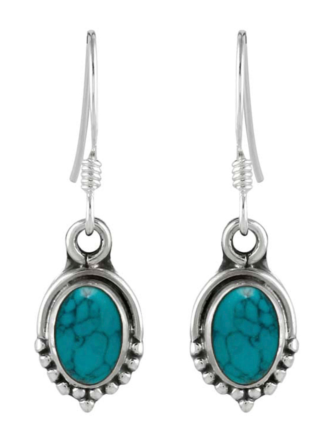 Abhooshan Oxidised Sterling Silver Turquoise Drop Earrings