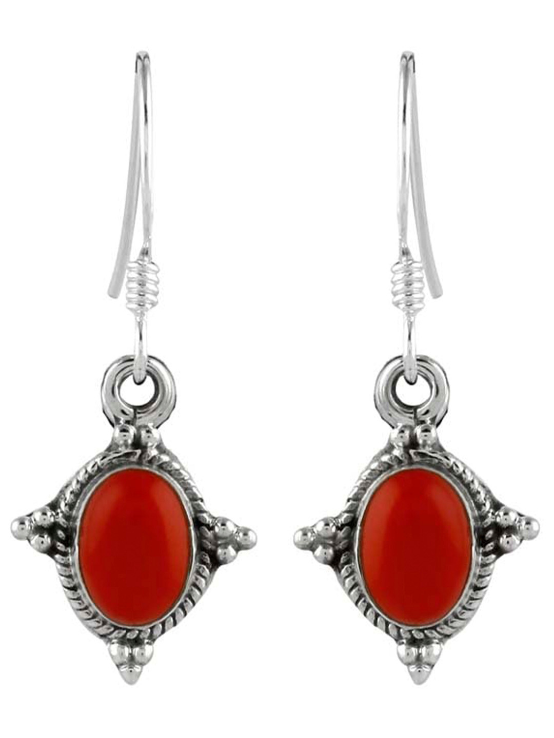 Abhooshan Oxidised Sterling Silver Coral Drop Earrings