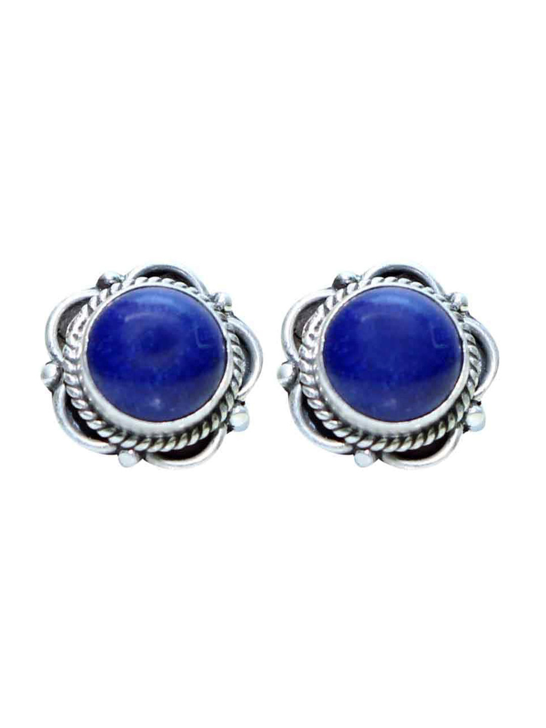 Abhooshan Pure 92.5 Sterling Silver Lapis Lazuli-Studded Contemporary Studs Earrings