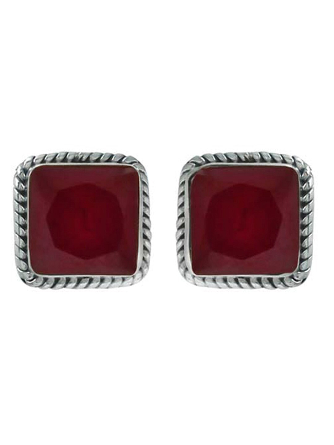 Abhooshan Faux Ruby 92.5 Sterling Silver Contemporary Studs Earrings